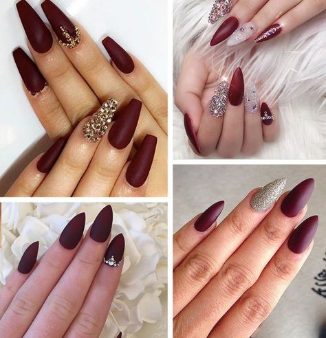 Burgundy Nails: 45 Nail Designs for Different Shapes & Shopping Ideas Nail Art Vermelho, Burgundy Matte Nails, Maroon Nail Designs, Burgundy Nail Art, Burgundy Acrylic Nails, Burgundy Nail Designs, Nail Red, Red Nail Art Designs, Wine Nails