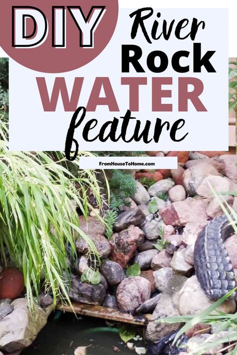 This river rock DIY water feature made from river rocks, a clay pot and a plastic basin is an easy way to add running water to your garden. Backyard River, Rock Water Feature, Diy River Rock, Rock Diy, Diy Waterfall, Diy Water Feature, Mini Waterfall, Garden Ponds, Garden Waterfall