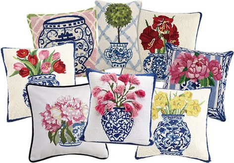 Peking Handicraft Blue and White Chinoiserie Embroidered and Hooked Rugs and Pillows – my design42 Bamboo Lattice, Chinoiserie Pillow Covers, Chinoiserie Pillows, Blue Willow Dishes, Chinoiserie Pillow, Red Amaryllis, Chinoiserie Ginger Jars, Blue Willow China, Chinoiserie Design