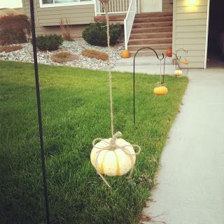 Simple fall decor: small pumpkins + twine + shepherd hooks Shepherds Hook Fall Decor, Shepherd Hook Ideas, Hook Ideas, Simple Fall Decor, Shepherds Hook, Fall Decoration, Small Pumpkins, Happy Fall Y'all, Fall Ideas