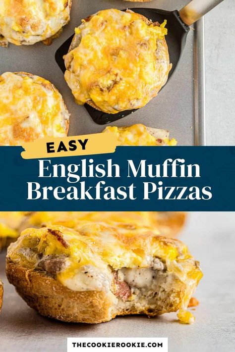 English Muffin Breakfast Pizza, Gluten Free English Muffins, English Muffin Breakfast, Muffin Breakfast, English Muffin Pizza, English Muffin Recipes, Breakfast Pizza Recipe, Sweet Breakfast Treats, The Cookie Rookie