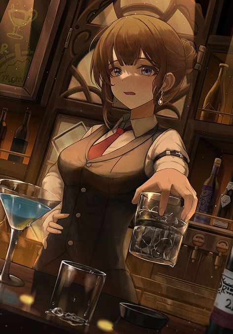 Bartender Character Art, Bartender Drawing Reference, Bartender Character Design, Bartender Drawing, Bartender Anime, Mafia Character, Anime Bar, Ronin Art, Arcane Oc