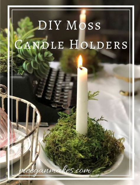 moss candle holders Moss Candle, Thrifty Style, Diy Moss, Easter Crafts For Adults, Moss Wreath, Team Collaboration, Mason Jar Bathroom, Thrifty Diy, Faux Moss