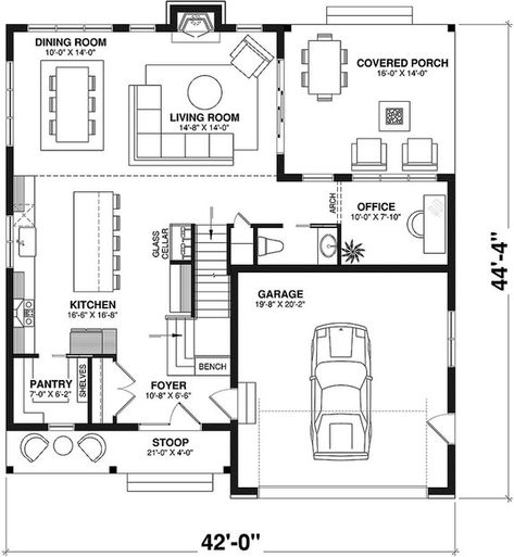 2d Floor Plan, 1 Car Garage, Craftsman Farmhouse, Country Craftsman, Farmhouse Style House Plans, Residential Architect, Farmhouse House, Farmhouse Plan, House Plans Farmhouse