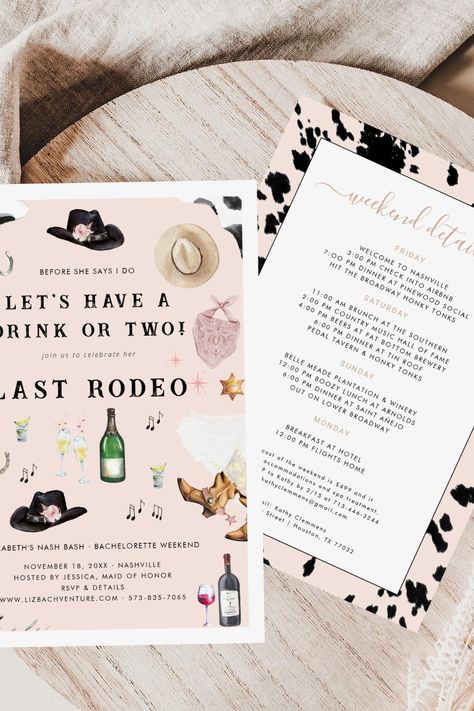 Cowgirl Nashville Pink Last Rodeo | Bachelorette Invitation Last Hoedown Bachelorette Party Invitation, Nashville Bachelorette Party Invitations, Save A Horse Ride A Cowboy Bachelorette, Pedal Tavern, Last Rodeo Bachelorette Party Invite, Pink Cowgirl Party Invitation, Last Rodeo Bachelorette Party, Rodeo Bachelorette Party, Last Rodeo Bachelorette