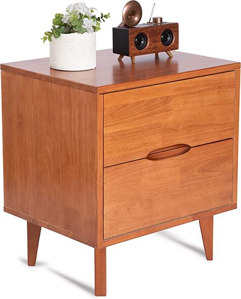 Amazon.com: Mid Century Modern Grooved Handle Wood Nightstands Side Table Bedroom Storage Drawer and Shelf Bedside End Table, 2 Drawer : Home & Kitchen Stylish Nightstand, Tall Bedside Table, Side Table Bedroom, Wood Nightstands, Mid Century Bedside, Bedroom End Tables, Mid Century Modern Wood, Wood Bedside Table, Side Tables Bedroom