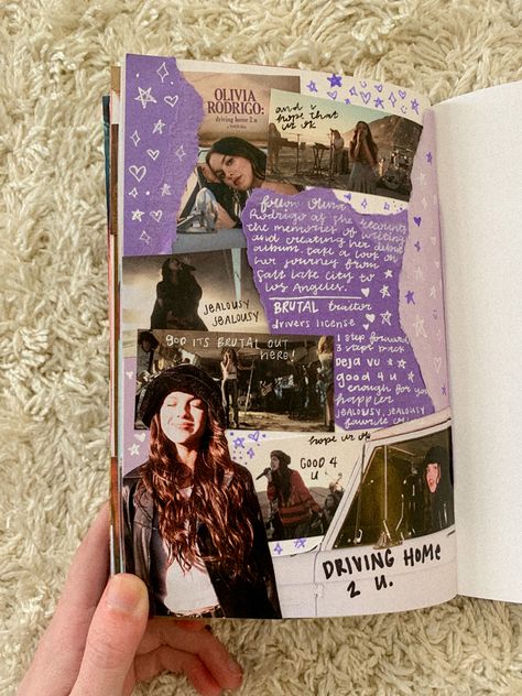 Driving Home 2 U Olivia Rodrigo, Olivia Rodrigo Driving Home 2 U, Y2k Scrapbook Ideas, Olivia Rodrigo Journal Ideas, Olivia Rodrigo Journal Page, Collage Journal Cover, Olivia Rodrigo Scrapbook, Music Journal Aesthetic, Olivia Rodrigo Journal