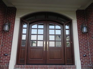 Looking at curved transom over arched doors and side lights.  Imagining it with one door Door With Sidelights And Transom, Black Front Door With Sidelights, Arched Transom, Craftsman Entry, Front Door With Sidelights, Sidelight Windows, Door With Sidelights, Entry Door With Sidelights, Custom Exterior Doors