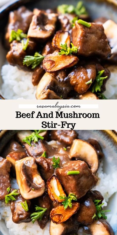 Beef And Mushroom Recipe, Beef With Mushroom, Steak And Rice, Mushroom Stir Fry, Beef Stir Fry Recipes, Asian Beef, Stew Meat Recipes, Rasa Malaysia, Steak And Mushrooms