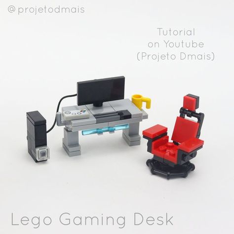 How to build a lego gaming desk (video tutorial on youtube) by Projeto Dmais Lego Gamer Room, Cool Lego Furniture, Lego Creative Builds, Lego Gaming Room, Easy Lego Creations With Instructions, Lego Furniture Instructions, Cool Lego Ideas To Build Easy, Lego Dresser, Lego Build Ideas