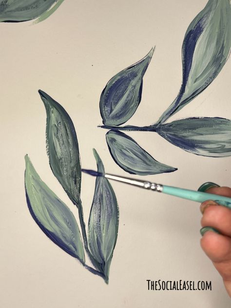 How to Paint Leaves How To Paint Leaves On Wall, Paint Leaves On Wall, Painting Eucalyptus Leaves Acrylic, Painting Leaves Acrylic Easy, How To Paint Leaves, Painting Leaves Acrylic, Leaf Painting Ideas, Paint Leaves, Peace Poles