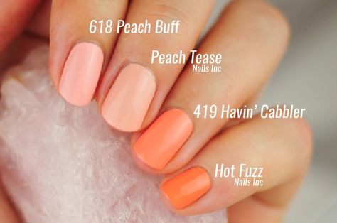 Melon Nails Coral, Havin Cabbler Dnd, Dnd Havin Cabbler, Peach Fuzz Nail Art, Dnd Peach Buff, Peach Sns Nails, Peach Coloured Nails, Peach Toe Nails, Peach Nails Short