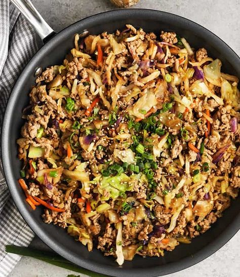 Pioneer Woman Egg Roll in a Bowl Recipe - The Egg Roll Lady 20 Min Meal, Egg Roll Ingredients, Ground Pork Recipes, Egg Roll In A Bowl, Eggroll In A Bowl, 30 Min Meals, Quick Dishes, Spend With Pennies, Asian Inspired Dishes