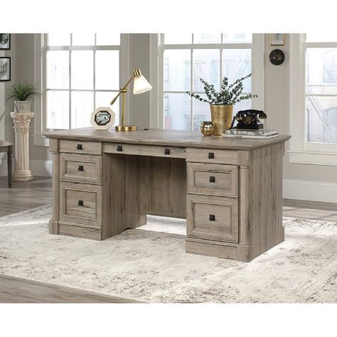 Gracie Oaks Brubaker Executive Desk | Wayfair Executive Home Office, Desk Essentials, Big Desk, Best Desk, Executive Desk, Diy Desk, Office Furniture Desk, Home Office Design, Desk With Drawers