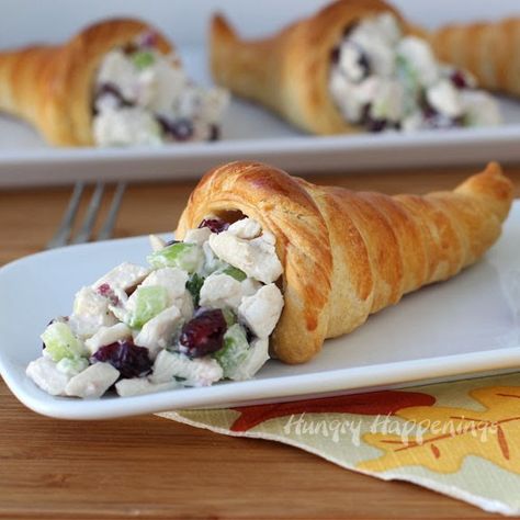 These cranberry turkey salad crescent roll cornucopias are the perfect way to use up leftover Thanksgiving turkey. Cornucopia Recipe, Cranberry Turkey, Thanksgiving Brunch, Crescent Recipes, Turkey Salad, Diy Desserts, Crescent Roll Recipes, Crescent Dough, Crescent Roll