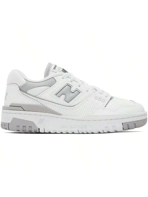 New Balance  White & Gray 550 Sneakers  Low-top paneled grained leather sneakers in white and gray.  . Perforated detailing throughout  . Lace-up closure  . Logo patch at padded tongue  . Padded collar  . Inset logo appliqué at sides  . Logo embossed at heel counter  . Mesh lining  . Logo-embossed textured rubber midsole  . Treaded rubber sole  Supplier color: White/Raincloud  Upper: leather. Sole: rubber.  Made in Viet Nam.  241402F128161  White & Gray 550 Sneakers Default         Sports & Outd New Balance Shoes 550, Fye Shoes, New Balance Shoes Men, Shoe List, Dressy Sneakers, Shoes For School, Casual Athletic Shoes, New Balance White, Back To School Shoes