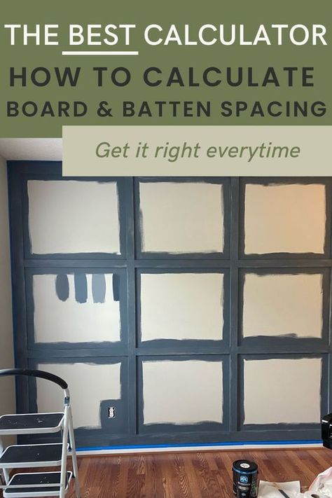 Get it right every time! This board and batten spacing calculator makes life easier! Board And Batten Spacing, Board And Batten Accent Wall, Batten Accent Wall, Diy Board And Batten, Batten Wall, Board Batten, Accent Wall Designs, Hm Home, Board And Batten Wall