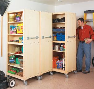 Workshop Storage | Woodsmith Plans                              … Shelves Garage, Woodwork Ideas, Garage Storage Solutions, Garage Organization Diy, Recreational Room, Basement Storage, Diy Garage Storage, Garage Shelf, Rolling Storage