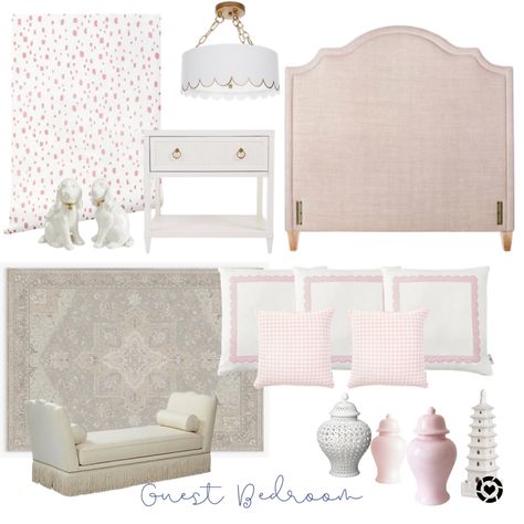 Guest Bedroom Ideas Pink, Elegant Girls Bedroom, White Guest Bedroom, Girls Bedroom Paint, Girls Bunk Beds, Pink Headboard, Ohio House, Baby Hazel, Girls Room Wallpaper