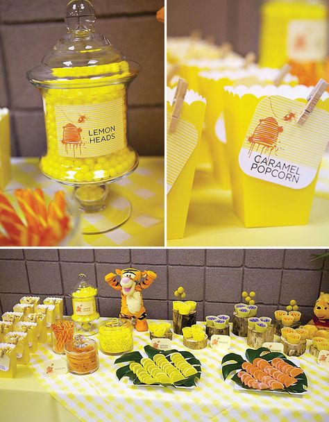 Pooh Baby Shower Ideas, Birthday Party Sweets, Winnie The Pooh Birthday Party, Pooh Birthday Party, Pooh Party, Winnie The Pooh Themes, Winnie The Pooh Baby Shower, Pooh Birthday, Boy Baby Shower Ideas