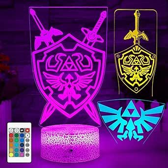 3D Legend of Zelda Night Light, Zelda Illusion Bedside Lamp (3 Patterns), 7 Color Change Decor Lamp with Remote, Decor Gifts for Boy Kids Girls Christmas Birthday Zelda Party, Gifts For Boy, Color Of Night, 3d Illusion Lamp, Decor Lamp, 3d Night Light, Bedside Lamp, Christmas Girl, Legend Of Zelda