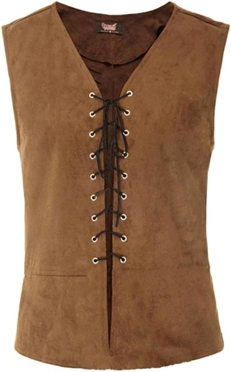 Men's Medieval Vest Suede Leather Pirate Tank Top V-Neck Lace Up Renaissance Vintage Steampunk Gothic Sleeveless Waistcoat Retro Viking Tops Victorian Halloween Costume Carnival Cosplay Brown XL : Amazon.co.uk: Fashion Medieval Vest, Scarlet Darkness, Victorian Vest, Brown Vest, Vest Waistcoat, Gothic Steampunk, Family Halloween Costumes, Medieval Fashion, Lace Fashion