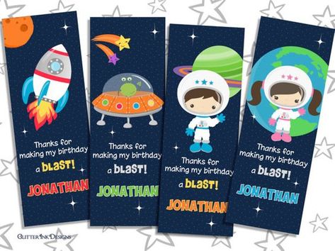 Space Rocket party pdf printable PERSONALIZED outer space thank you card / bookmark favor tag with astronaut, spaceship, alien ship, planets Space Party Favors, Rocket Party, Card Bookmark, Personalised Cupcake Toppers, Astronaut Party, Space Theme Party, Outer Space Party, Personalised Cupcakes, Outer Space Birthday