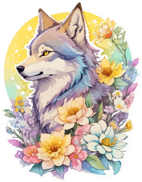 Beauty Wolf Head Illustration AI Generative Cute Wolf Painting, Cute Wolf Illustration, Wolf Head Illustration, Beauty And The Beast Cartoon, Wolf Digital Art, Pretty Wolf, Therian Art, Chalk Art Festival, Graphic Animals