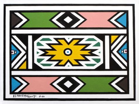 An untiled work by Esther Mahlangu, whose dazzling geometric canvasses have taken Ndebele art to Esther Mahlangu, Africa Art Design, South African Design, African Origins, Africa Art, 3d Artwork, African Pattern, African Design, Art Club