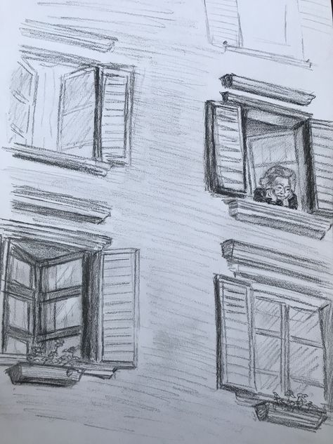 Looking Through Window Drawing, Window View Drawing, How To Draw An Open Window, Window View Sketch, Window In Sketchbook, View From Window, Window Sketch, Drawing Basics, Sketch Practice