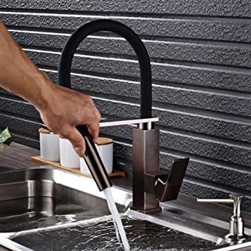 CHENF kitchen tap Traditional Solid Brass Kitchen Faucet Single Lever Tap Pull Out Spout Mixer Tap Deck Mounted Red Oil, Brass Kitchen Faucet, Decking Material, Black Pipe, Brass Kitchen, Level Design, Brass Faucet, Bath Faucet, Kitchen Mixer