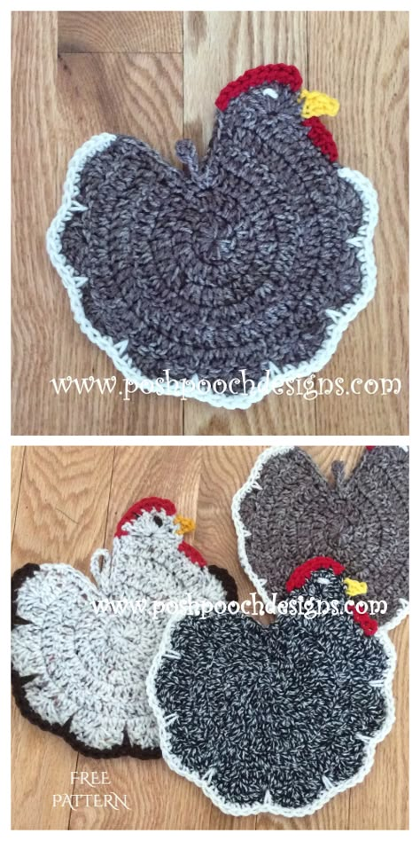 Crochet Easter Chicken Potholder Free Patterns Crochet Rooster Potholder Free Pattern, Crochet Chicken Potholder Free Pattern, Chicken Crochet Potholder, Crocheted Chicken, Chicken Potholder, Crochet House, Crochet Pot Holders Free Pattern, Chicken Crochet, Kitchen Crochet