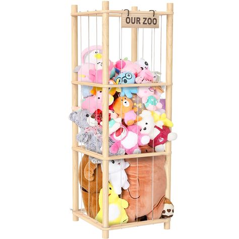 PRICES MAY VARY. 【Efficient Organization】: The Woodure toy organizer is perfect for helping your child keep their room neat and tidy. With ample space to store all their stuffed animals, the unique cage design makes it easy to pick up and put down toys. This not only keeps the room organized but also encourages your child to develop their own organizing skills and sense of responsibility. 【Sturdy Construction】: Our stuffed animal storage zoo is handcrafted from durable pine wood, ensuring a robu Ikea Stuffed Animal Storage, Zoo Stuffed Animal Holder, Playroom Doll Area, Stuff Animal Storage Ideas, Diy Stuffed Animal Storage, Toddler Toy Organization, Stuffed Animal Storage Zoo, Stuffed Toy Storage, Stuffed Animal Storage Ideas