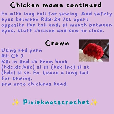 Crochet Taxidermy, Finger Knitting Projects, Chicken Mama, Crochet Project Free, Chicken Crochet, Beginning Crochet, Crochet Tutorial Pattern, Crochet Chicken, Quick Crochet Patterns