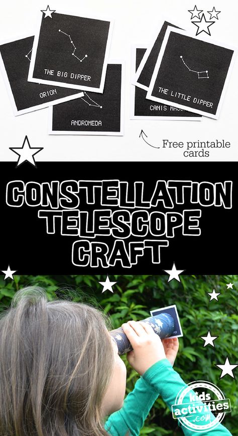 Cool Constellations Telescope Craft With Printable Cards | Kids Activities Blog Telescope Craft, Constellation Activities, Pirate Crafts, Free Printable Cards, Elementary Art, Kids Activities, Favorite Child, Printable Cards, Projects For Kids