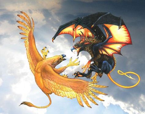 Griffin vs Asqarat Mythical Animals, Sci Fi Landscape, The Magic Flute, Power Animal, Fairytale Fantasies, Mythical Animal, Gourd Art, Creature Concept Art, Mystical Creatures