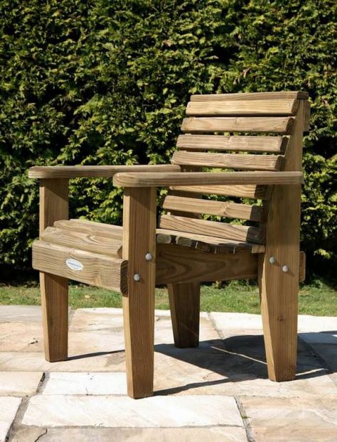 Rustic Armchair, Patio Chairs Diy, Garden Armchair, Woodworking At Home, Wooden Garden Chairs, Wooden Outdoor Furniture, Eco Furniture, Deck Table, Rustic Furniture Diy