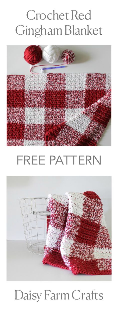 FREE PATTERN - Crochet Red Gingham Blanket Crochet Gingham, Motifs Afghans, Gingham Blanket, Christmas Crochet Blanket, Beau Crochet, Crochet Afgans, Confection Au Crochet, Crochet Blanket Afghan, In Love Again