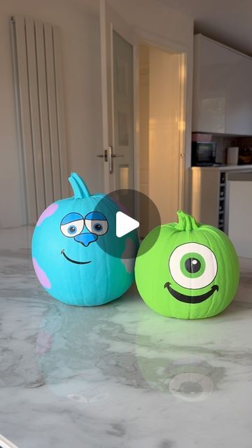 Lana Still on Instagram: "The completed Mike and Sully pumpkins 🤌🏽🎃They look adorable if I do say so myself 🥹 #pumpkinpainting #disneypumpkin #pumpkinart" Mike And Sully, Disney Pumpkin, Pumpkin Art, Painted Pumpkins, Pumpkins, Instagram