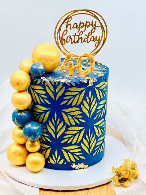 Royal Blue And Gold Cake For Men, Blue Elegant Cake, Elegant Cake, Happy 40th, Classic Cake, Gold Cake, Royal Blue And Gold, Cupcake Ideas, Cakes For Men