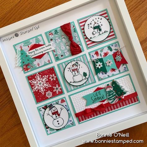 Stampin Up 3d Christmas Projects, Stampin Up Shadow Box Ideas, Stampin Up Samplers, Stampin Up Weihnachten, Box Frame Art, Christmas Shadow Boxes, Snowman Cards, Stampin Up Christmas, Christmas Frames