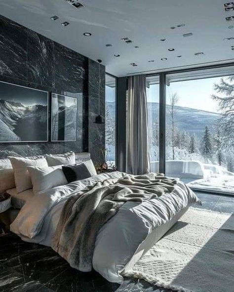 Cozy Modern Interior, Bedroom Big, Bedroom Views, Snowy Forest, Bedroom Goals, Minimalist Chic, Architectural Design, Dream Bedroom, Luxurious Bedrooms