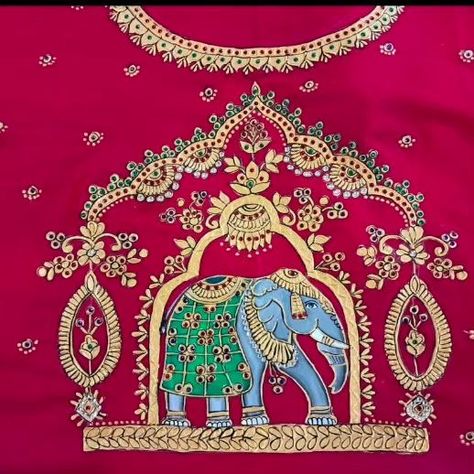 Tanjore painting🖌️🎨 on blouses Tanjore Painting On Blouses, Blouse Painting, Tanjore Paintings, Embroidery Painting, Elephant Fabric, Kerala Mural Painting, Kalamkari Painting, Canvas Paint, Tanjore Painting