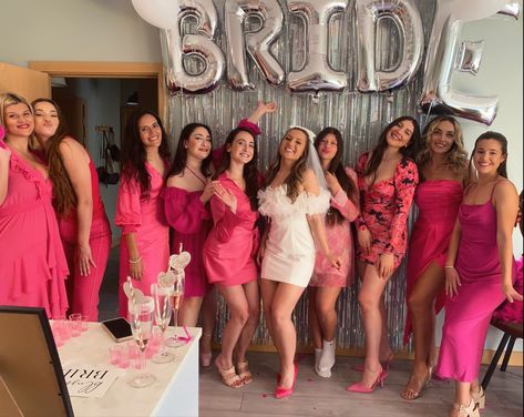 Bachelorette party pink hot pink bride wedding 50 Shades Of Pink Bachelorette Party, Pink Night Bachelorette Party, Pretty In Pink Bachelorette Party Outfit, Pink Themed Bachelorette Party, Hot Pink Bachelorette Party Outfit, Pink And Black Bachelorette Party, Pretty In Pink Bachelorette Party, Hot Pink Bachelorette Party, Pink Hens Party