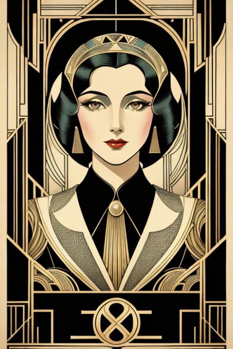 Art Deco Poster Design | Prompt for Generative AI | Powered By PlanckStudio Art Deco Illustration Graphics, Art Deco Witch, 1920 Aesthetic, Art Deco Poster Design, Gothic Art Deco, Dark Art Deco, Art Deco Exterior, Art Deco Portrait, Art Deco Style Interior