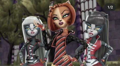 Monster High Twins, Monster High Matching Pfp Trio, Monster High Group Pfp, Character Trios, Monster High Trio Costume, Trio Cosplay, Trio Cartoon, Monster High Cat Twins, Cat Twins Monster High