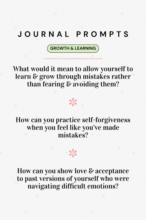 Journal prompts for introspection around growth & learning. 💖 Self Introspection Questions, Introspection Questions, Making Mistakes, Journal Prompts, Personal Development, How Are You Feeling, Mindfulness, Feelings