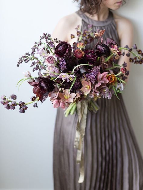 Purple wedding bouquet Holding A Bouquet Of Flowers, Holding A Bouquet, Winter Wedding Bouquet, Winter Wedding Flowers, A Bouquet Of Flowers, Moody Wedding, Fall Wedding Bouquets, Fall Wedding Colors, Deco Floral