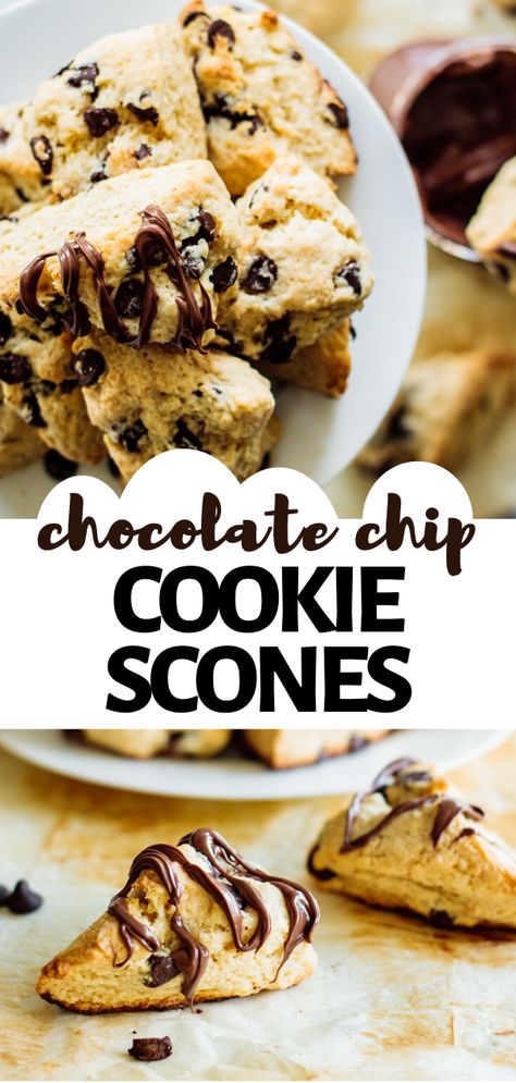 These chocolate chip scones are tender, buttery, full of chocolate chips and perfect for breakfast! Get the full recipe at Milk and Pop. Chocolate Chip Scones Recipe, Chocolate Chunk Scones, Brunch Treats, Cookie Milkshake, Baking Therapy, Chocolate Chip Scones, Homemade Chocolate Frosting, Beautiful Baking, Sweet Bakes