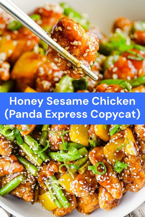 honey sesame chicken (Panda Express copycat) Honey Dinner Recipes, Panda Express Honey Sesame Chicken, Panda Express Copycat, Honey Sesame Chicken Recipe, Honey Chicken Recipe, Honey Sesame Chicken, Sesame Chicken Recipe, Honey Sesame, Sesame Sauce